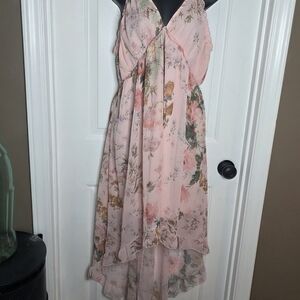SHEIN Pink Floral Hi-Low Chiffon Maxi Dress